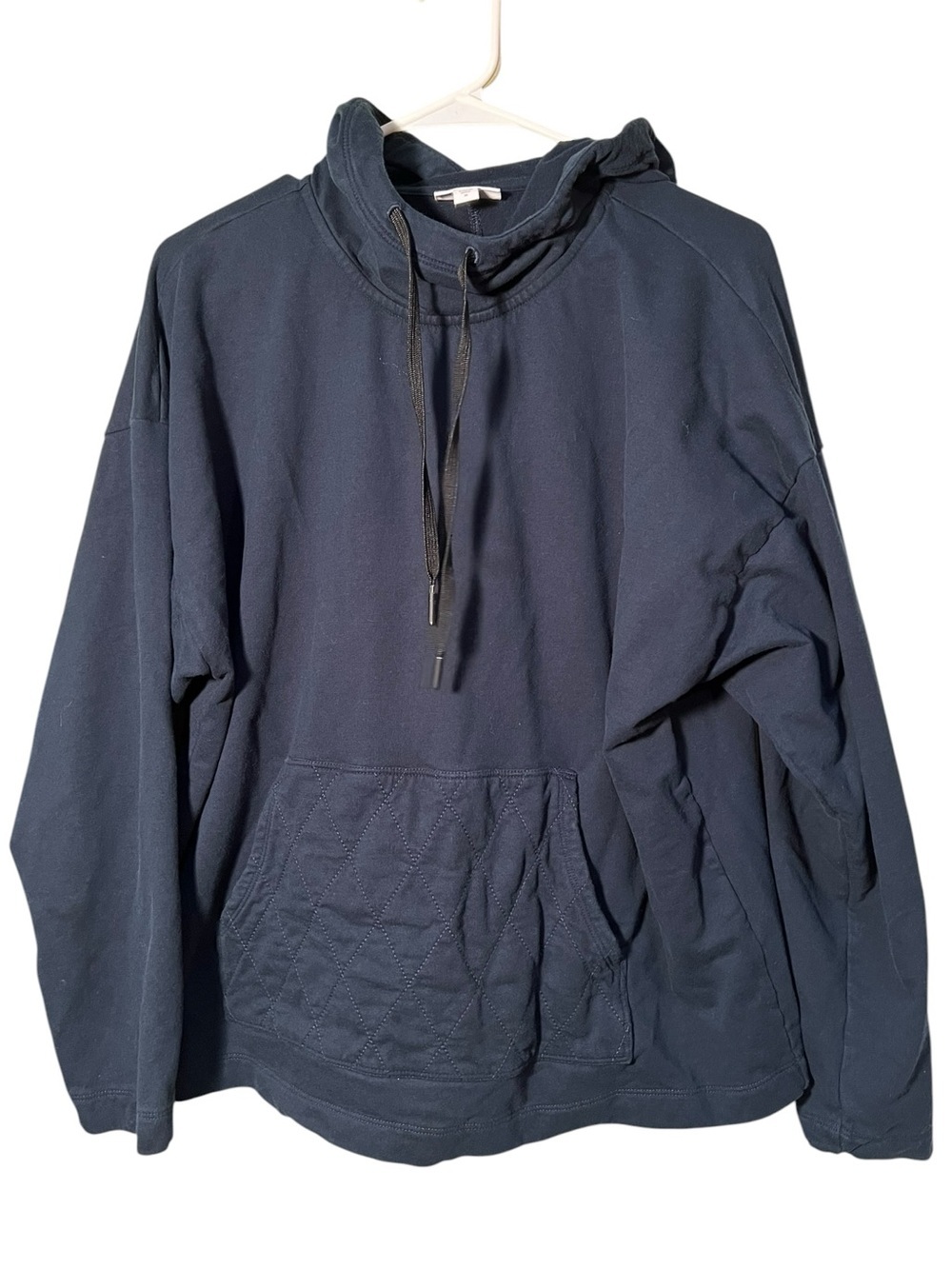J. Jill Women's Size Large Fit Fleece Quilted-Pocket‎ Hoodie Navy Blue Stretch